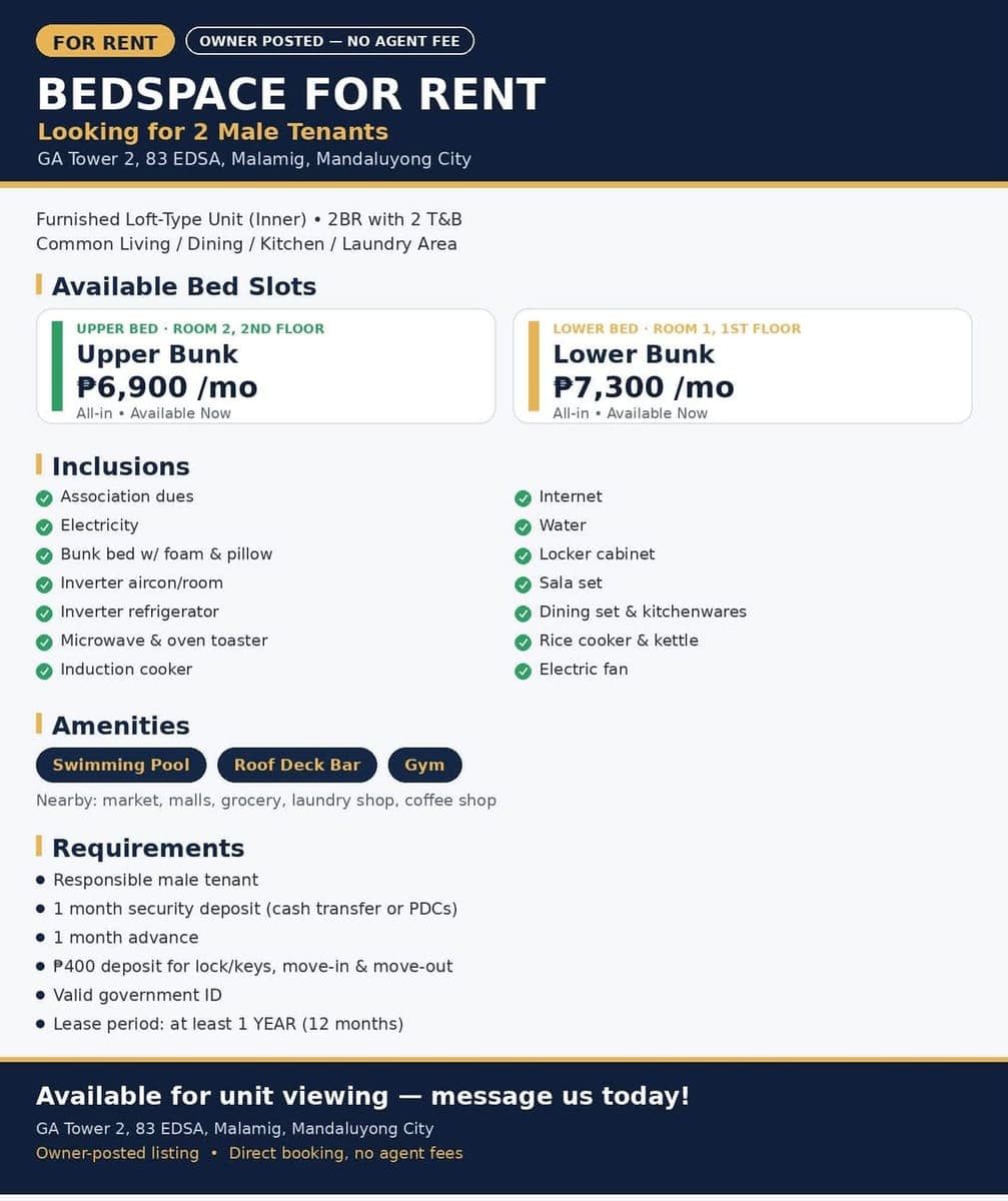 For RENT!!! BEDSPACE for Rent!!! - photo 2