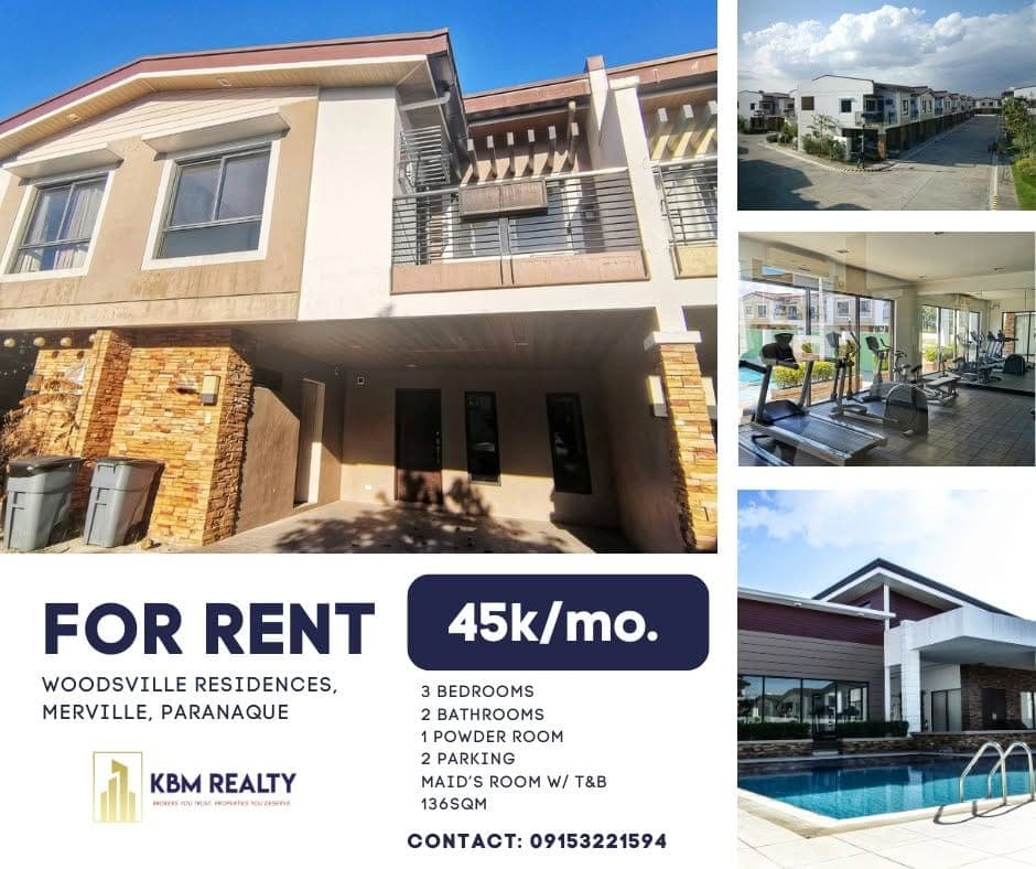 # **For Rent: 3 Bedroom Townhouse in Woodsville Residences, Merville, Paranaque** - photo 1
