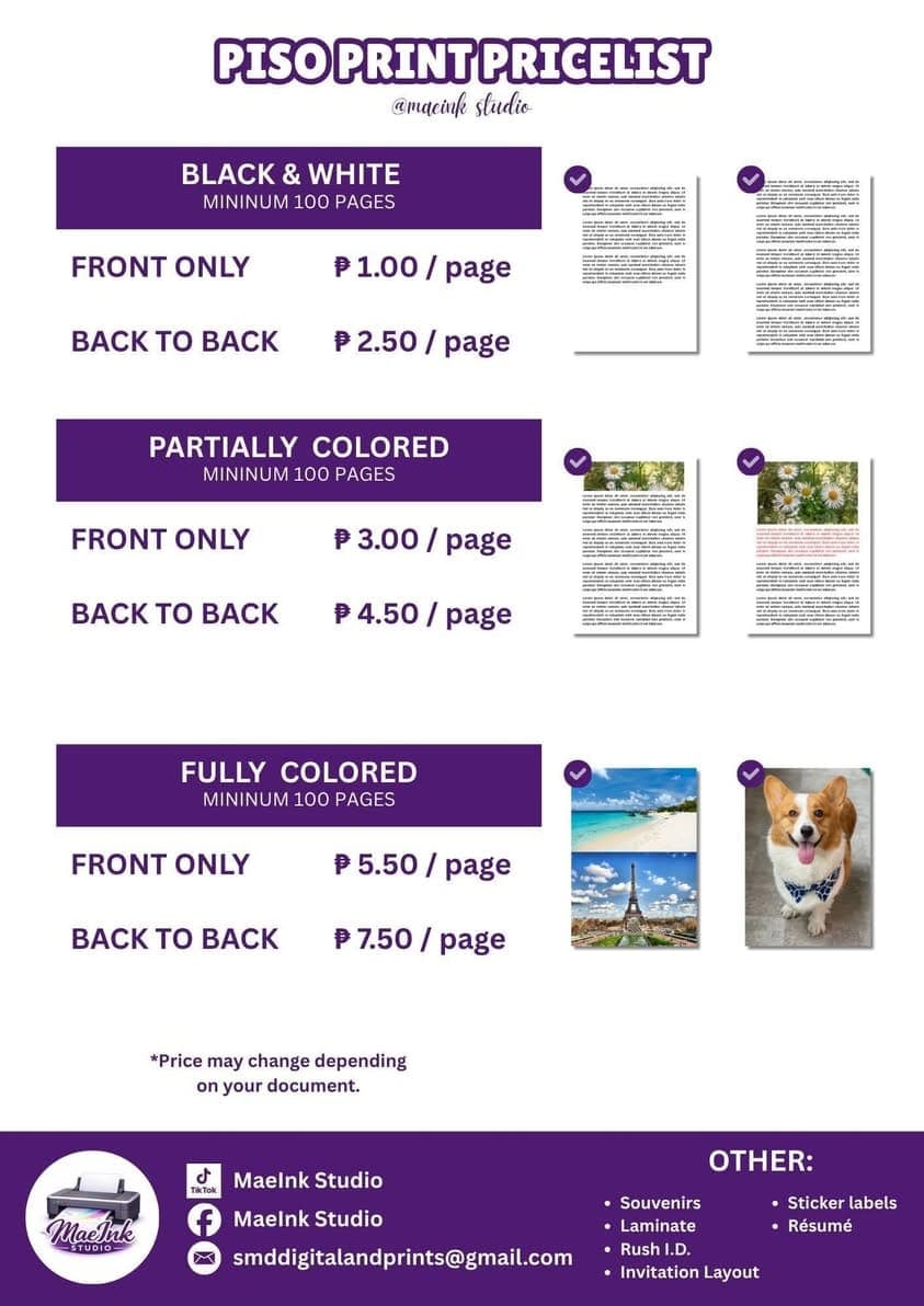 **PISO PRINT PRICE LIST + STUDENT LOYALTY CARD** - photo 3