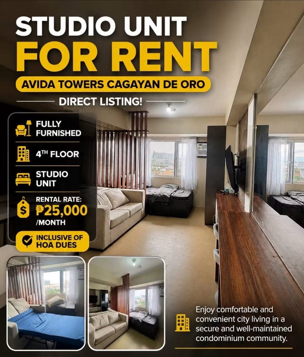 🏢 STUDIO UNIT FOR RENT | AVIDA TOWERS CAGAYAN DE ORO - photo 1
