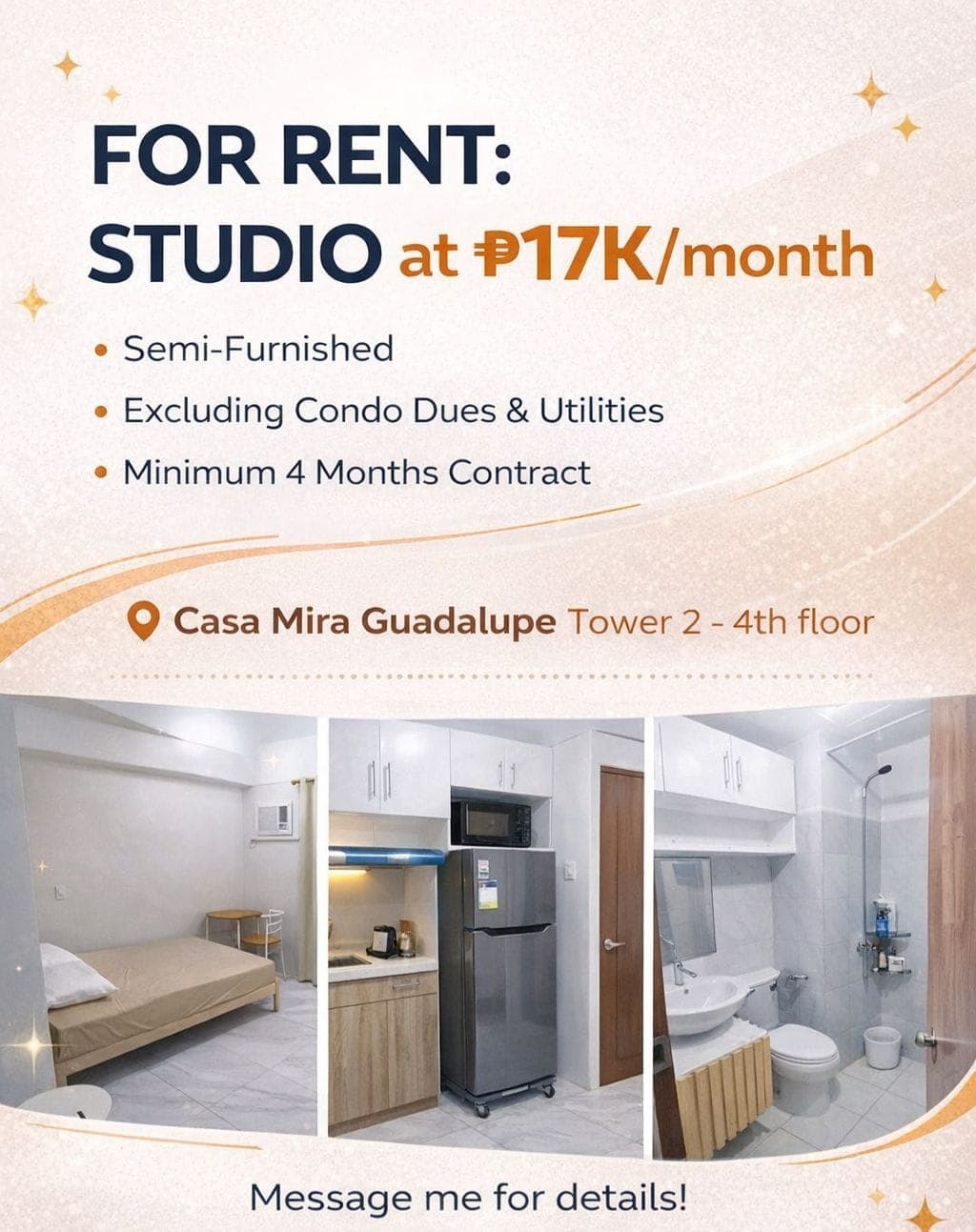 FOR RENT: STUDIO at 17K/month ( semi-furnish)
