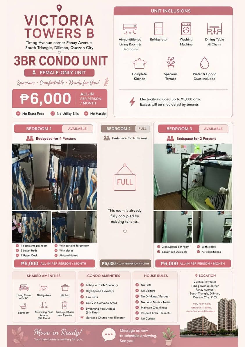 🌸 FEMALE-ONLY BEDSPACE FOR RENT 🌸 - photo 1