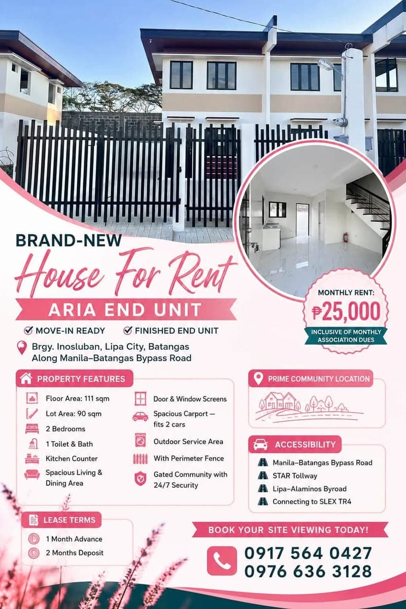 🏡✨ BRAND-NEW HOUSE FOR RENT | ARIA END UNIT ✨ - photo 1