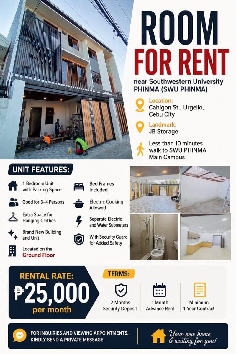 🏢 ROOM FOR RENT near Southwestern University PHINMA (SWU PHINMA) - photo 1