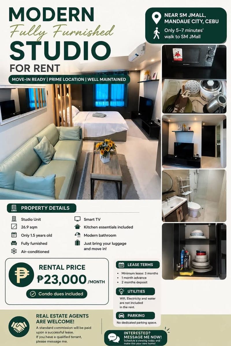 🏡 Modern Fully Furnished Studio for Rent(near SM Jmall,Mandaue) - photo 1