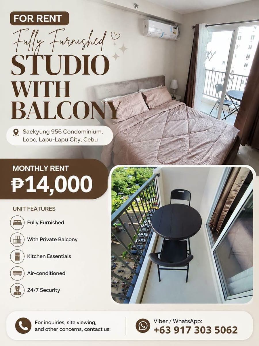 🏙️ FOR RENT | Fully Furnished Studio with Balcony - photo 1