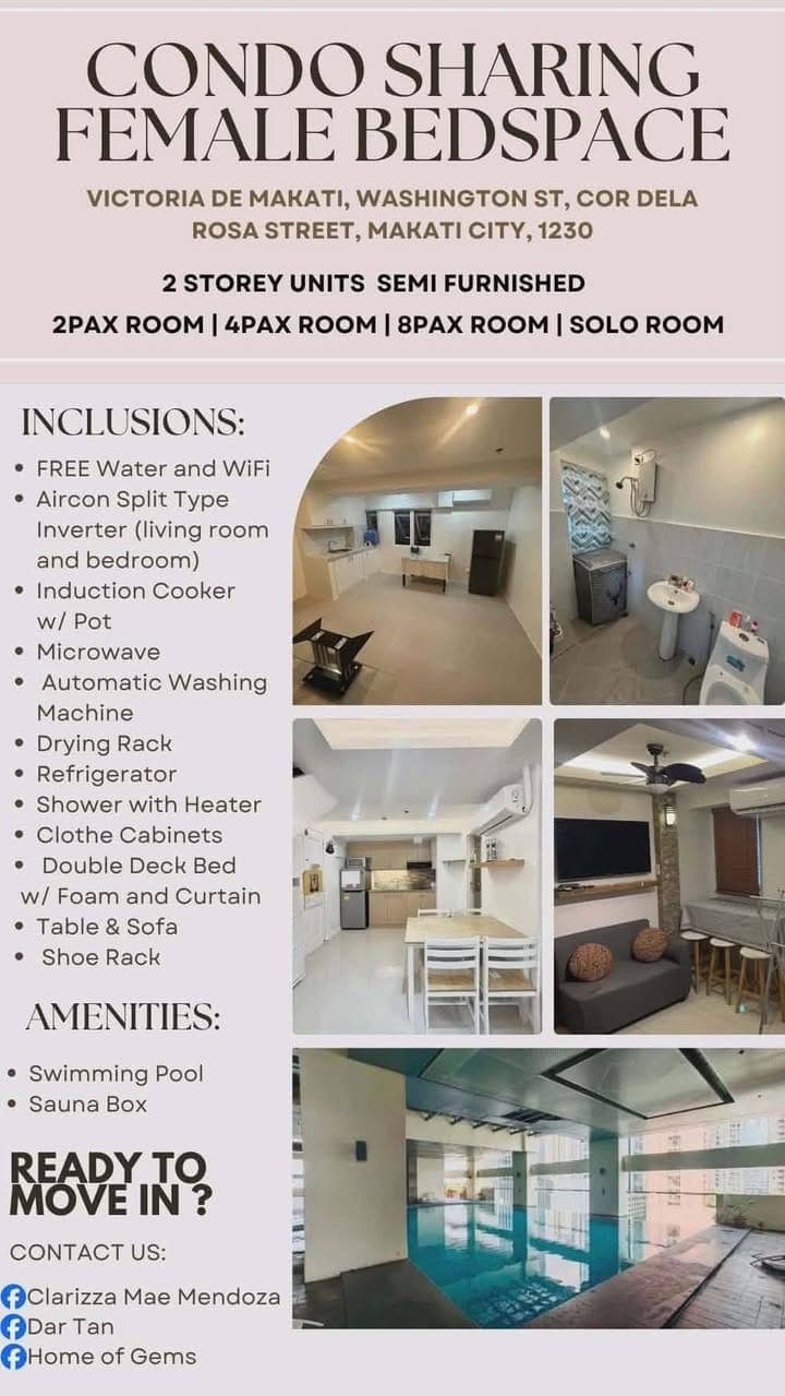 FEMALE CONDO SHARING, VICTORIA DE MAKATI, FULLY FURNISHED 2 STOREY UNIT - photo 1