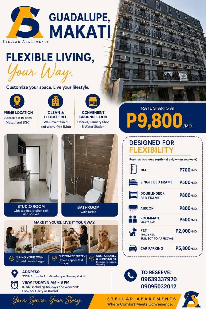 WALK TO BGC, AYALA Jeep Station & Guadalupe MRT Station: Bedspace and Studio Rooms for RENT! - photo 3