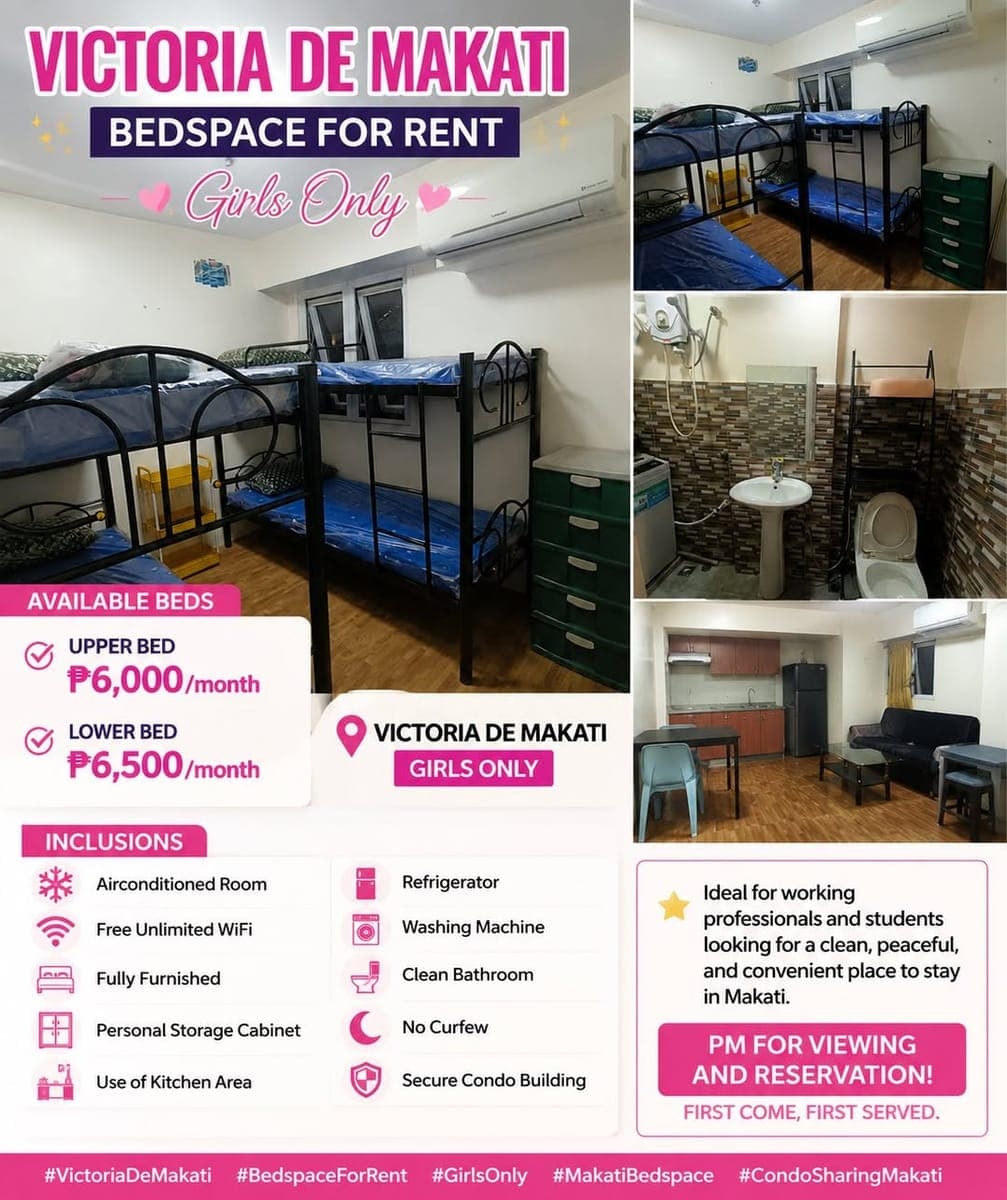 🏠 VICTORIA DE MAKATI – CONDO SHARING / BEDSPACE FOR RENT - photo 1