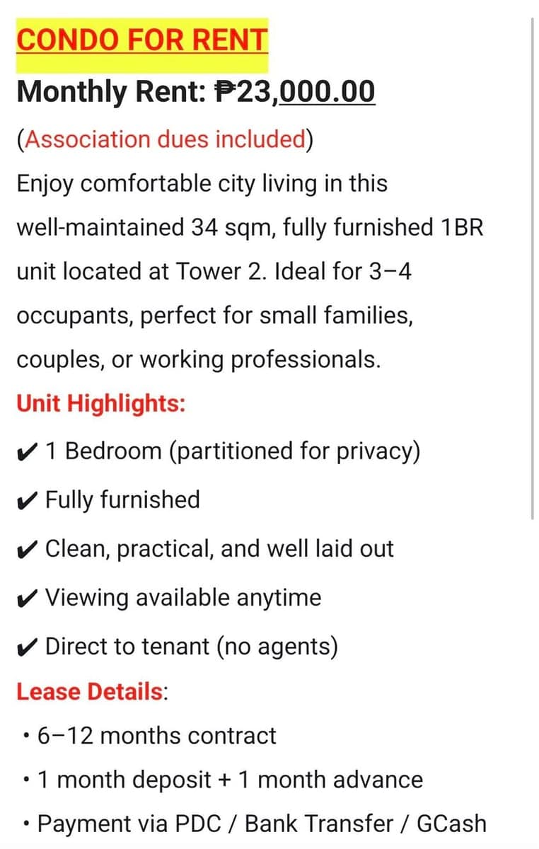 Condo for rent! 23k monthly 1+1 fully furnished!!! 👇👇👇 - photo 1