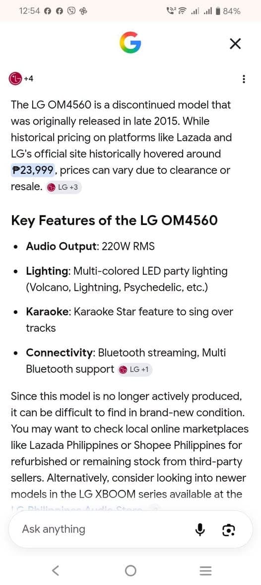 OTHER FEATURE BOSS NG LG XBOOM OM4560 MINI AUDIO SYSTEM - photo 1