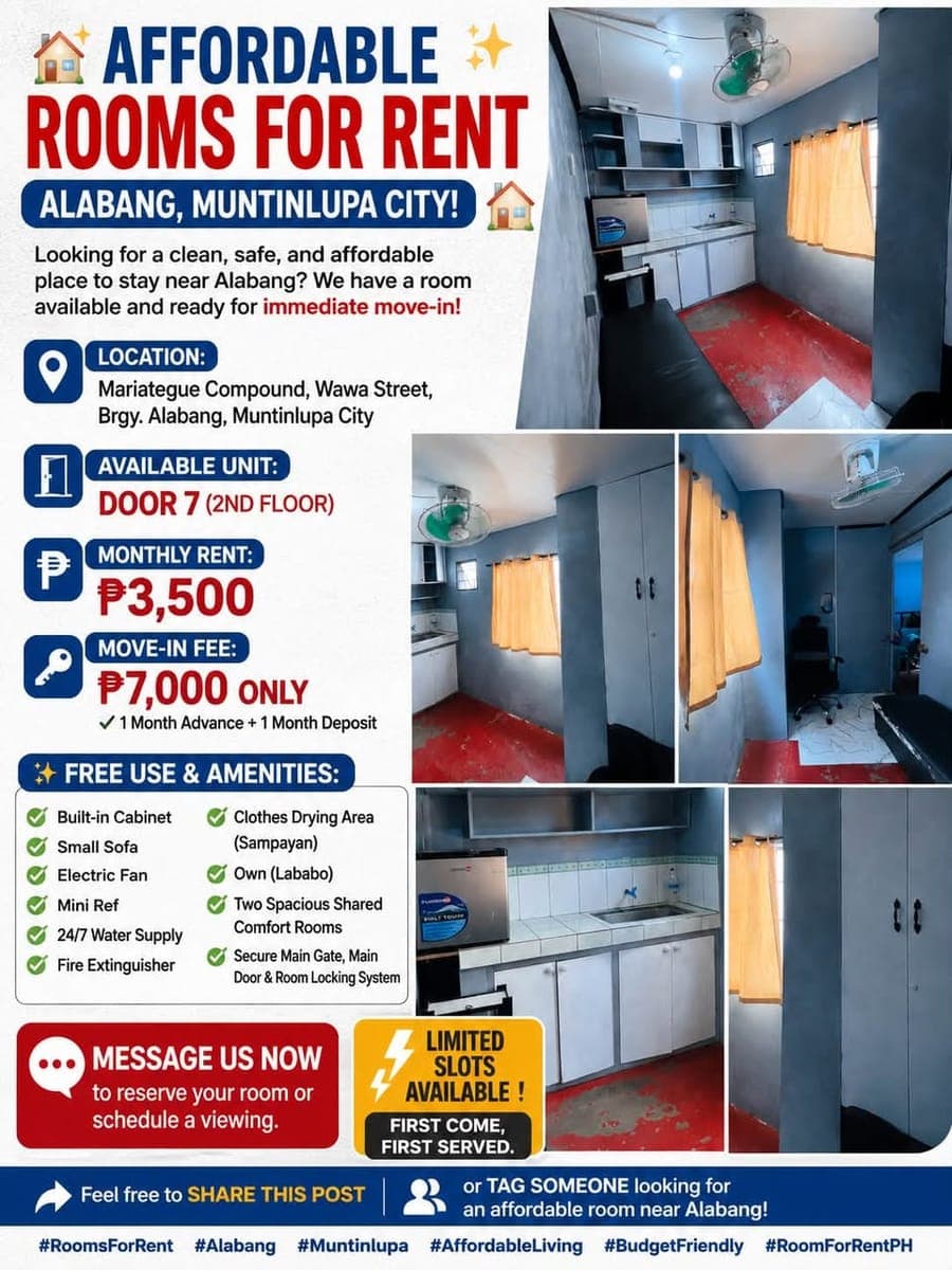 🏠✨ **AFFORDABLE ROOMS FOR RENT – ALABANG, MUNTINLUPA CITY!** ✨🏠 - photo 1