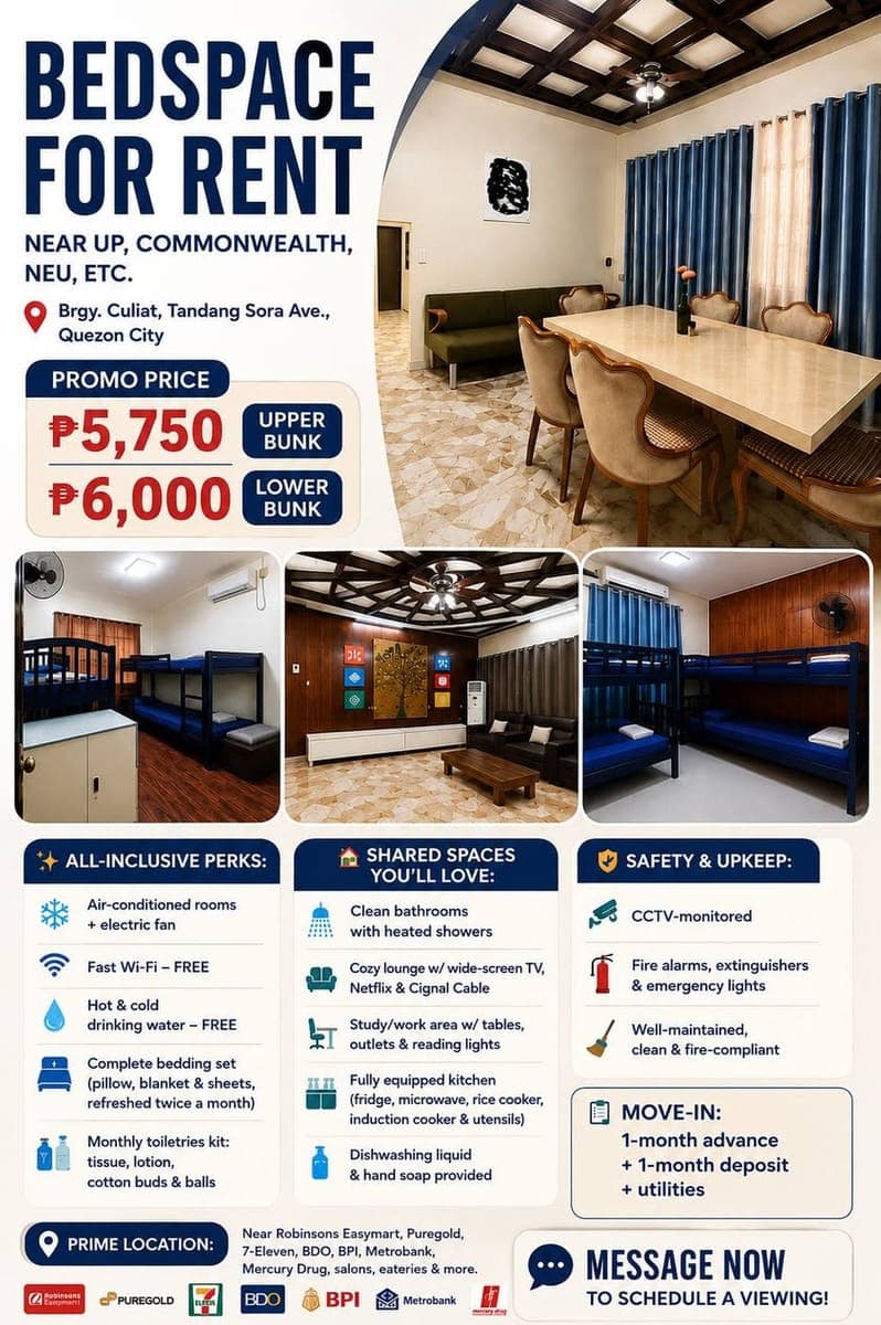 BEDSPACE FOR RENT NEAR UP, COMMONWEALTH, NEU, ETC. - photo 1