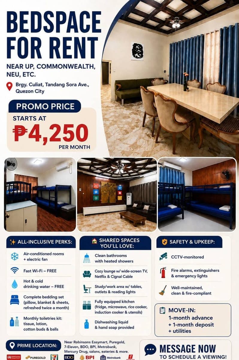 BEDSPACE FOR RENT NEAR UP, COMMONWEALTH, NEU, ETC. - photo 1