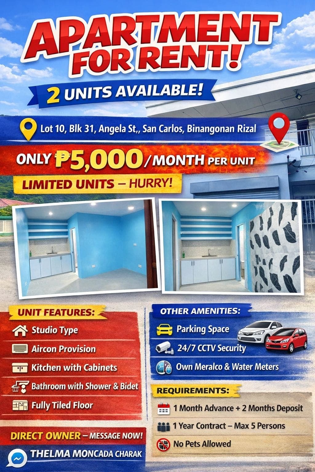 🏡 APARTMENT FOR RENT – 2 UNITS AVAILABLE! 🏡