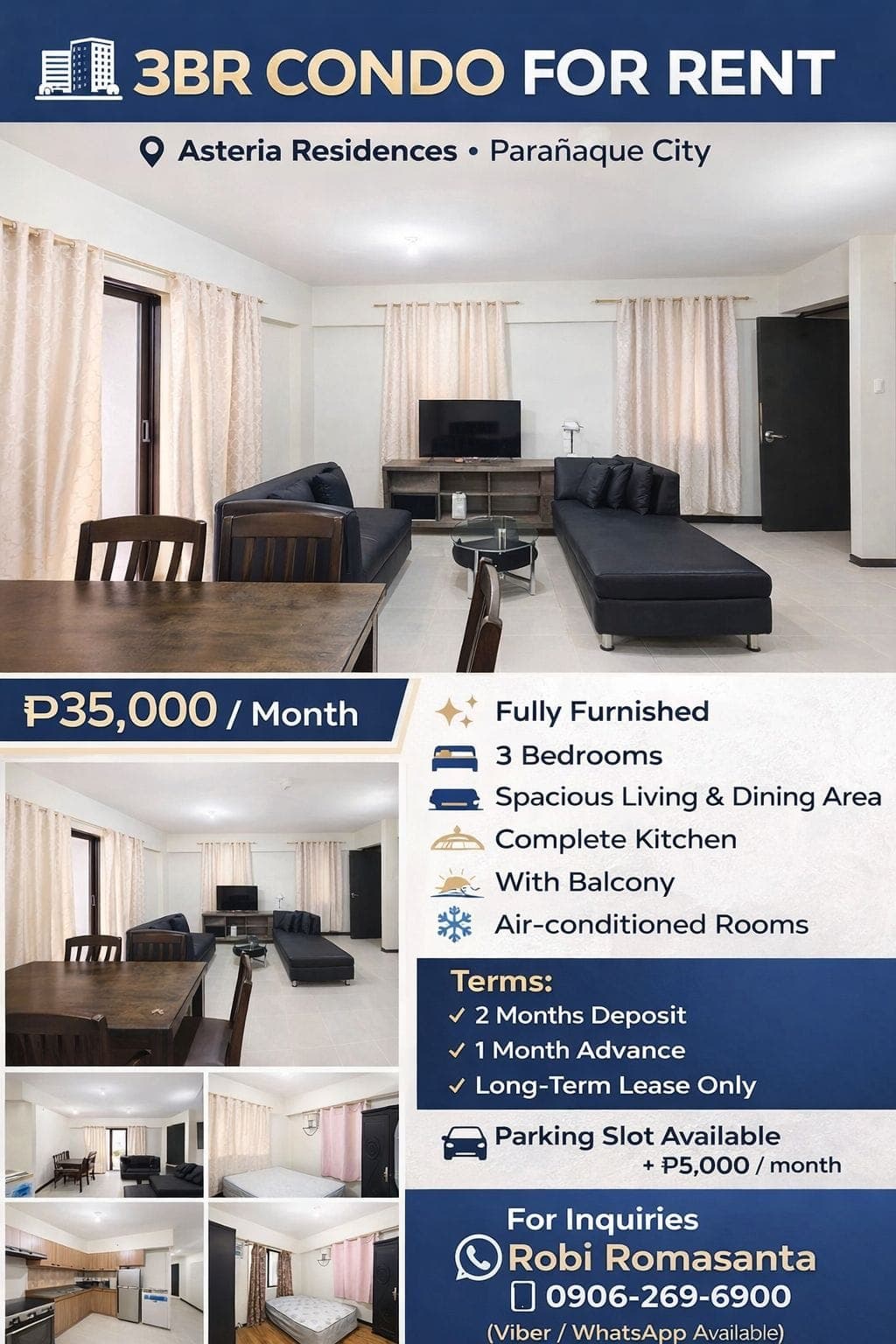 🏢 FOR RENT – 3BR CONDO | Asteria Residences, Parañaque