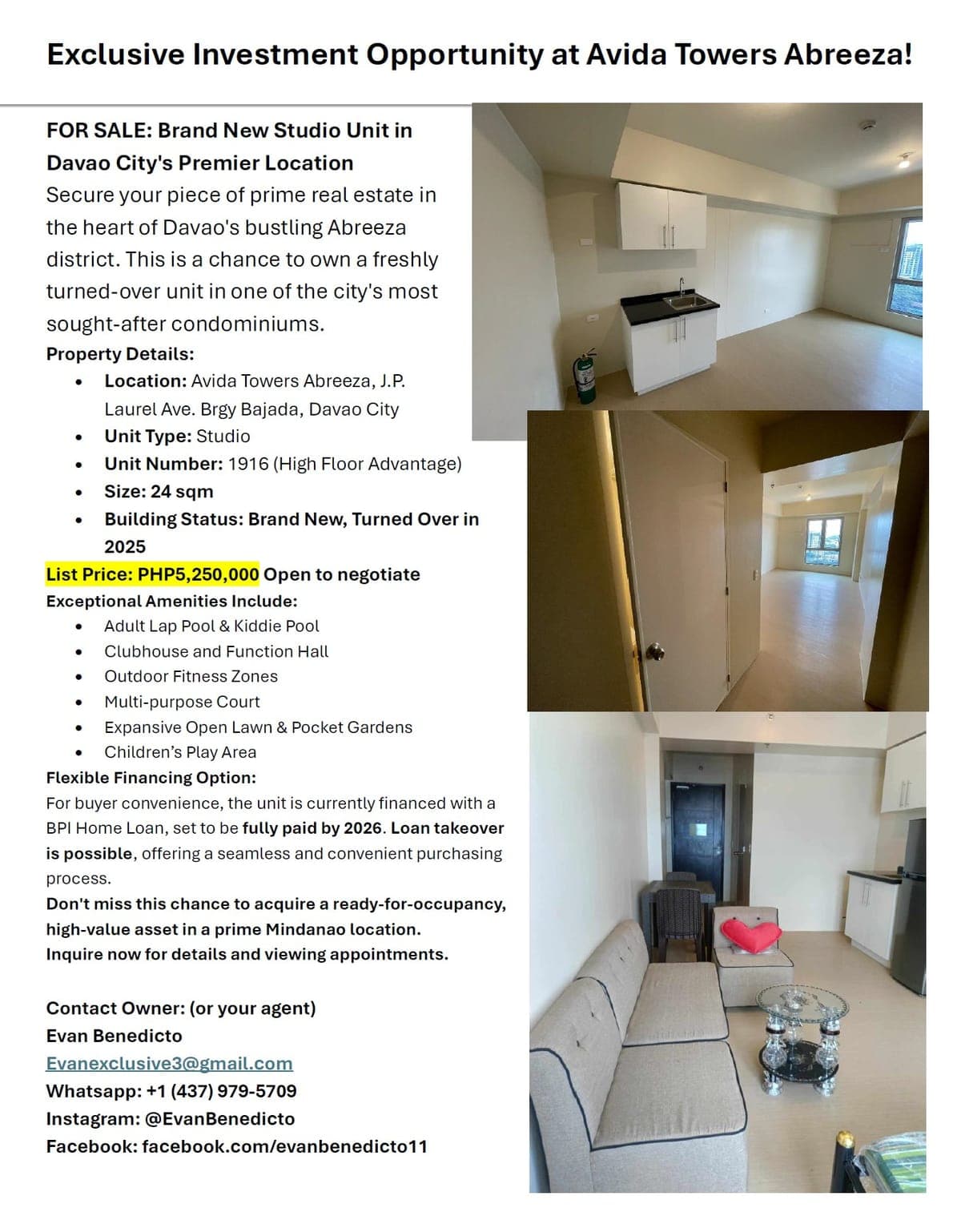 **🏢 FOR RENT OR FOR SALE – Studio Unit | Avida Towers Abreeza, Davao City** - photo 4