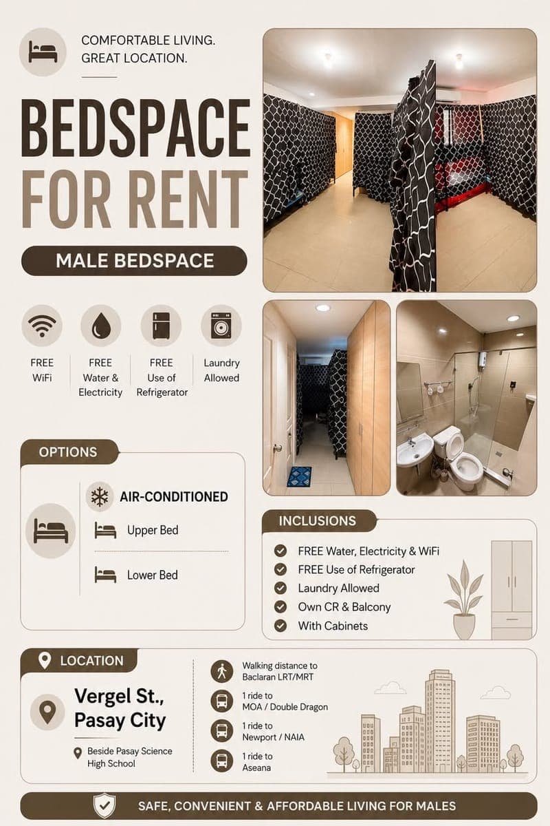 ROOM AND MALE BEDSPACE FOR RENT - photo 1