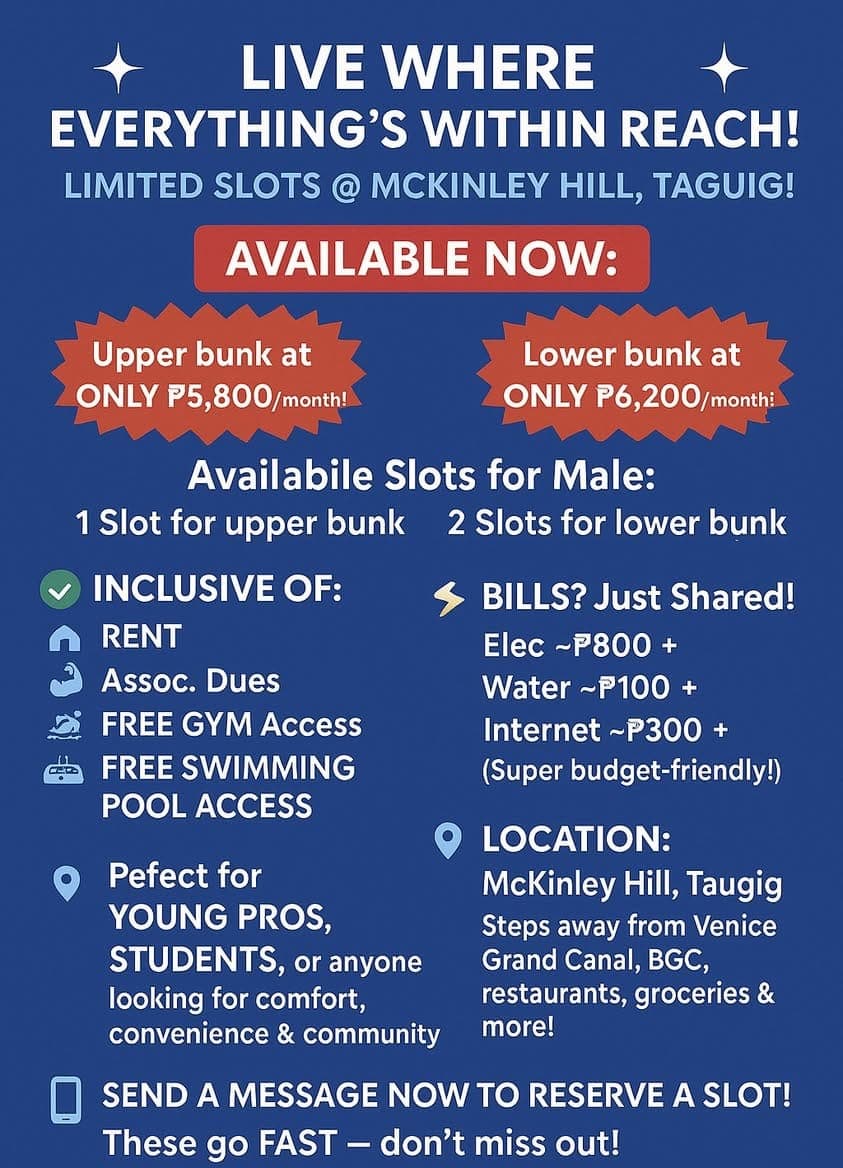 🏙️ **BED SPACE AVAILABLE IN McKINLEY HILL, TAGUIG** - photo 2