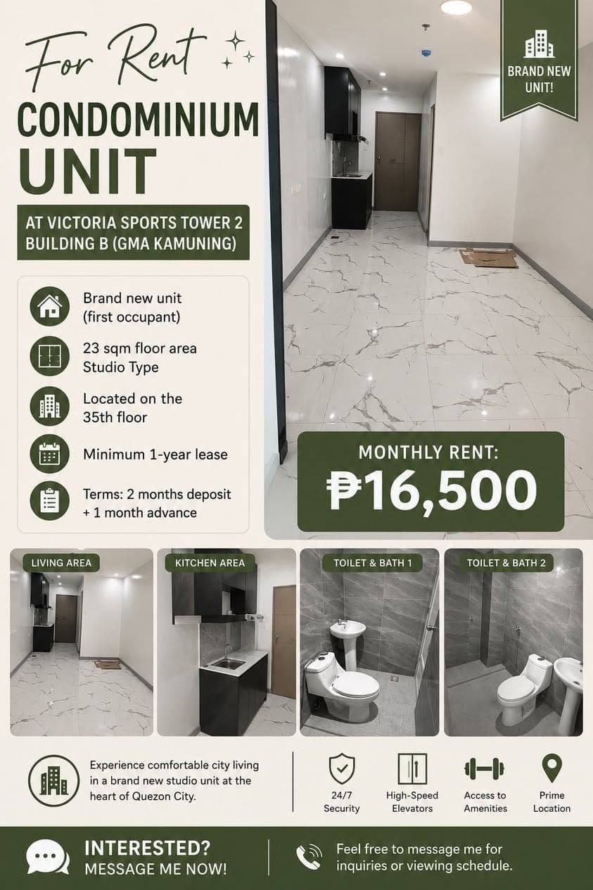 For Rent: Condominium Unit at Victoria Sports Tower 2 Building B(GMA Kamuning) - photo 1