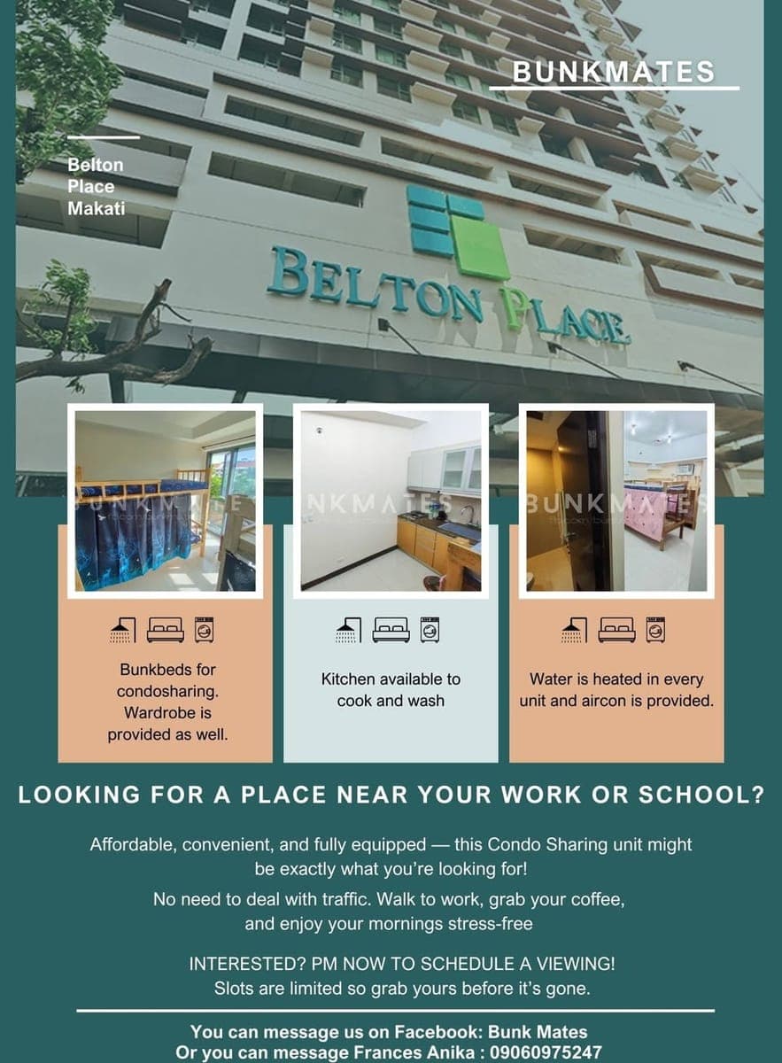 🌸 BED SPACE FOR RENT | BELTON PLACE, MAKATI 🌸 - photo 1