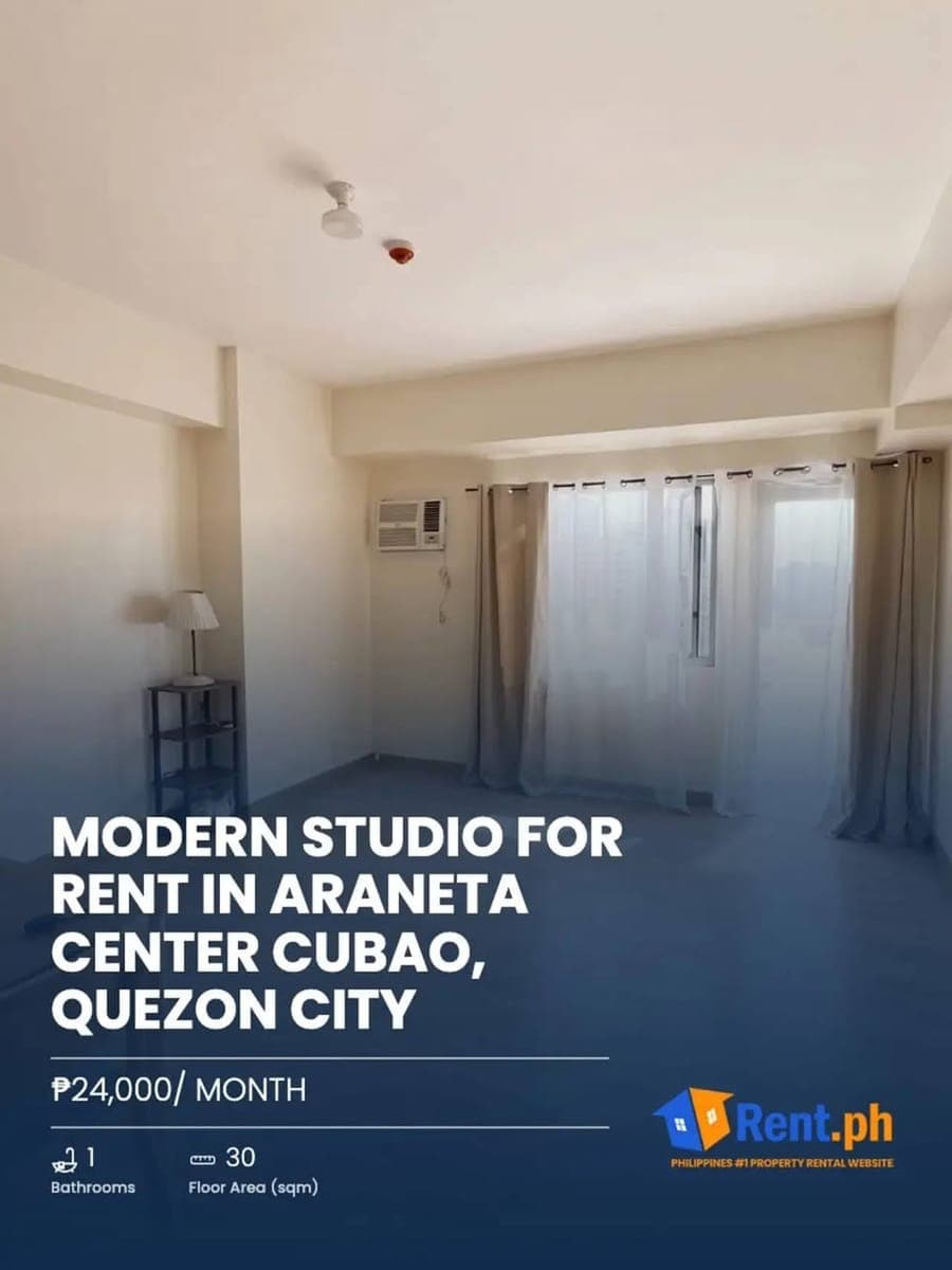 🏙️ STUDIO UNIT WITH BALCONY FOR RENT | ARANETA CENTER, CUBAO, QC - photo 1