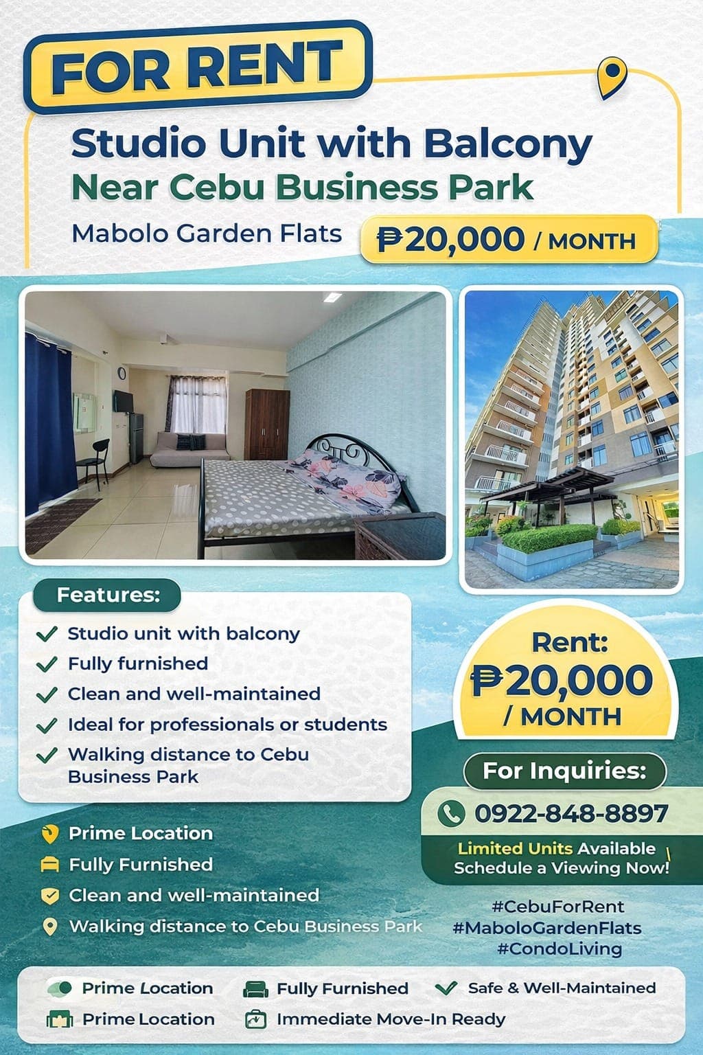 ๐๏ธ FOR RENT: Studio Unit with Balcony โ Prime Location!