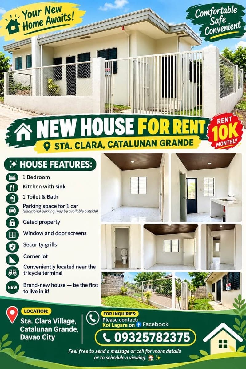 🏠 NEW HOUSE FOR RENT – STA. CLARA, CATALUNAN GRANDE 🏠 - photo 1