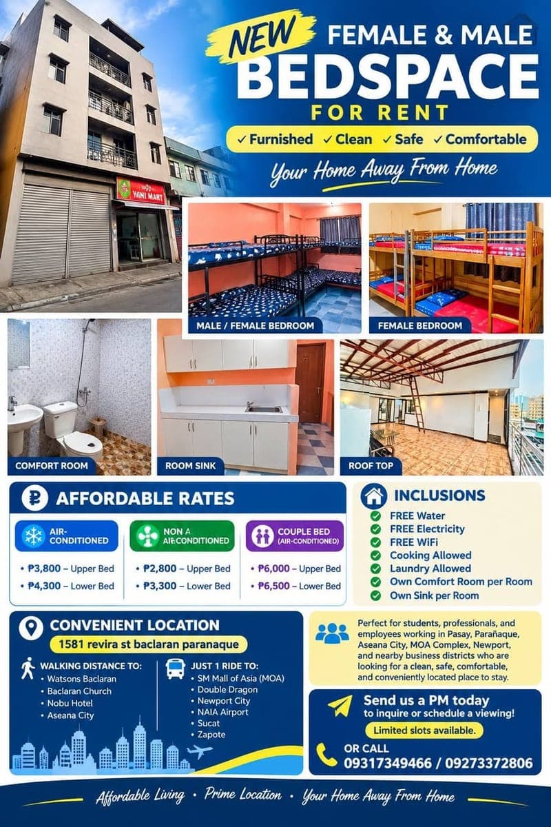 🏠 FEMALE & MALE BEDSPACE FOR RENT - photo 1