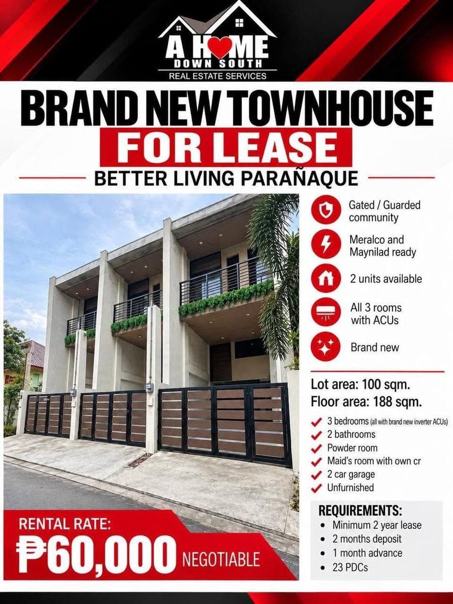 Brand New Townhouse For Lease โ Better Living Paraรฑaque - photo 1